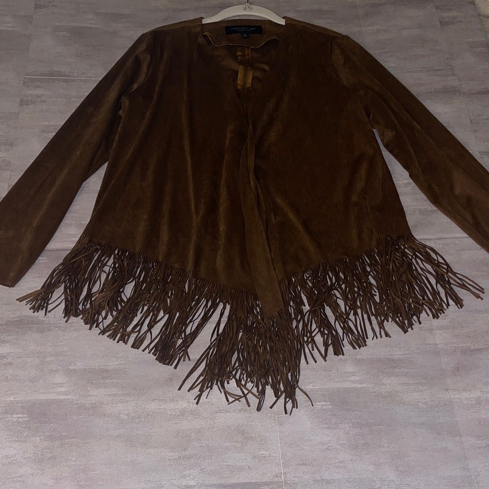 Marc NY -Brown Women's Jacket with Fringe- fauz suede - size S